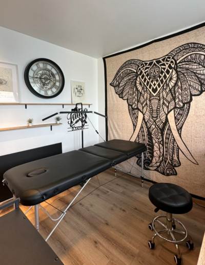 Photo de l'ambiance générale du salon de tatouage line art et minimaliste La Folie Douce Tattoo à Saint-Lumine-de-Clisson dans le vignoble nantais.